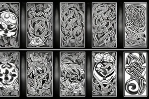 Wepons of vikings with flowers tattoo idea