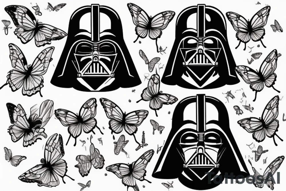darth vader up on a butterfly with avalon as background tattoo idea