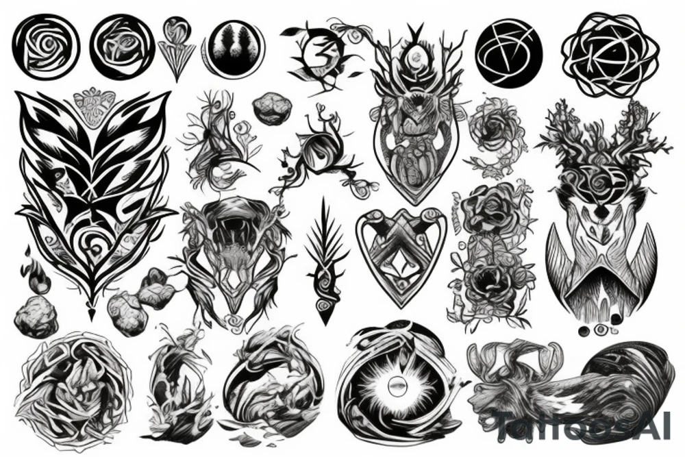 Four earth elements, but to show calm and fierce tattoo idea