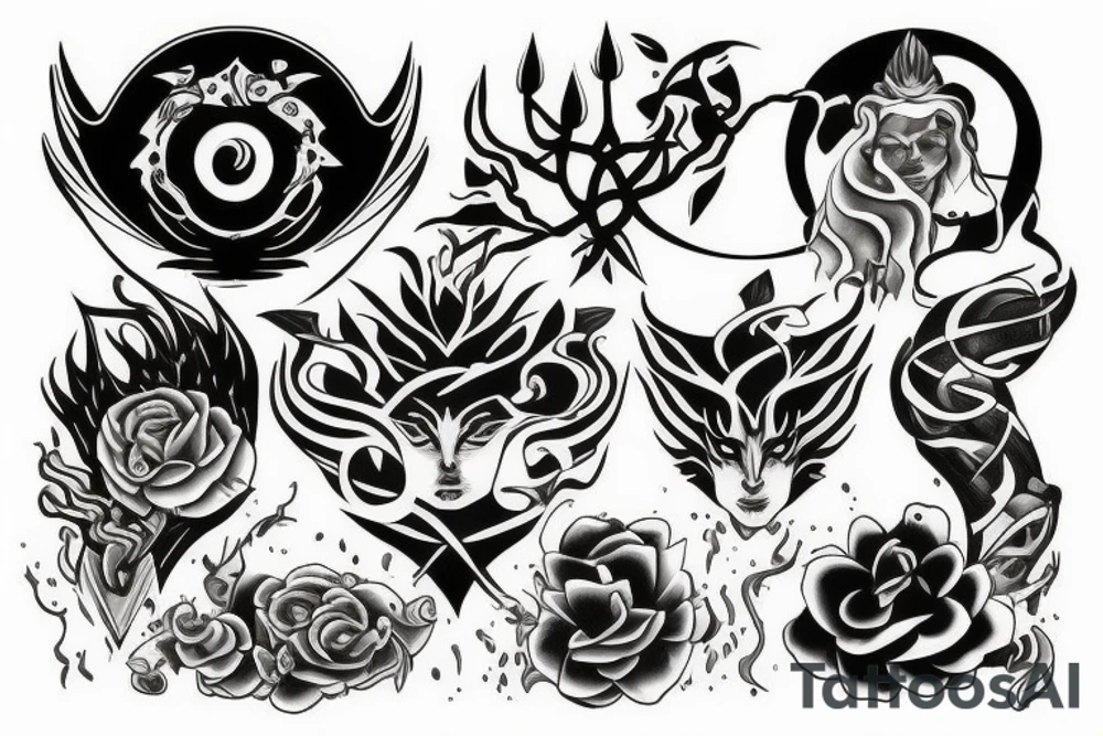Four earth elements, but to show calm and fierce tattoo idea