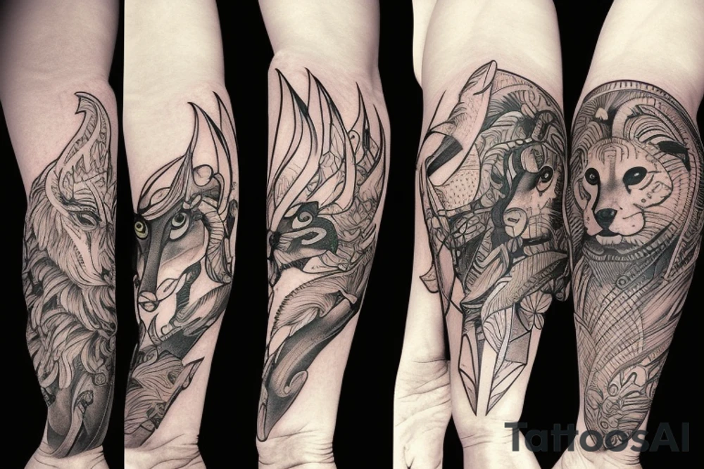 Use animals to represent the 4 earth elements tattoo idea