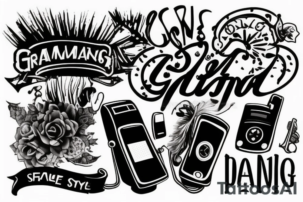 punk style grammar phone tattoo idea