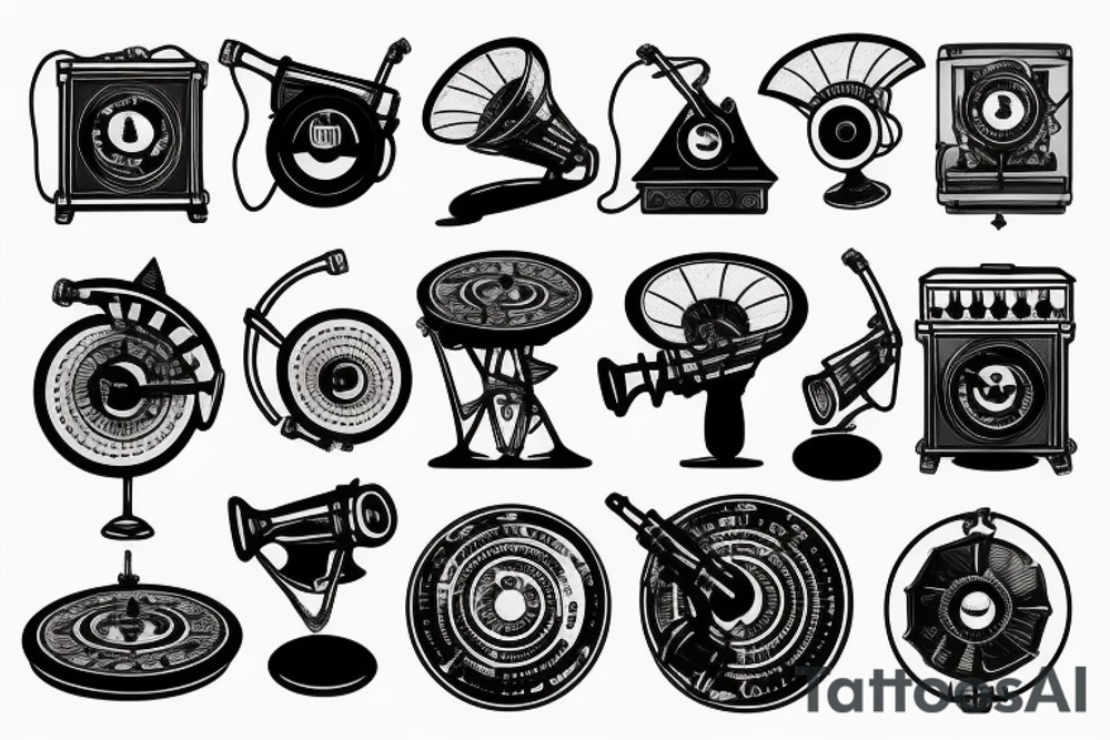 punk style gramophone tattoo idea