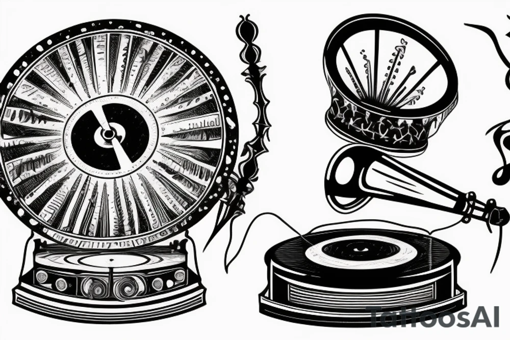 punk style gramophone tattoo idea