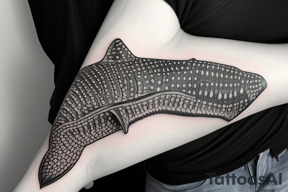 Arm sleeve of a whale shark, cross, and crow tattoo idea