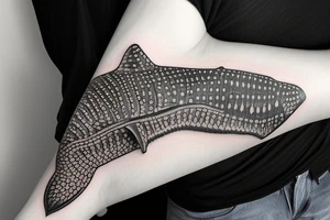 Arm sleeve of a whale shark, cross, and crow tattoo idea