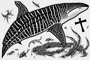 whale shark with a scythe and a cross tattoo idea