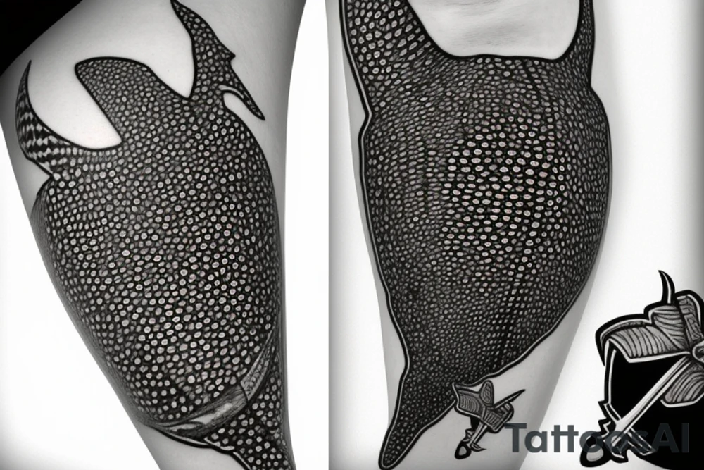 whale shark with a scythe and a cross tattoo idea