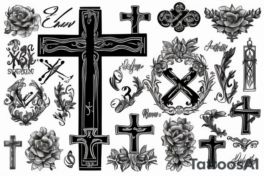 Cross with shadow and roman numerals tattoo idea