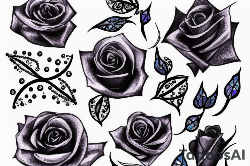 rose with blue glitters and spikes tattoo idea