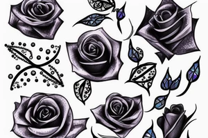 rose with blue glitters and spikes tattoo idea