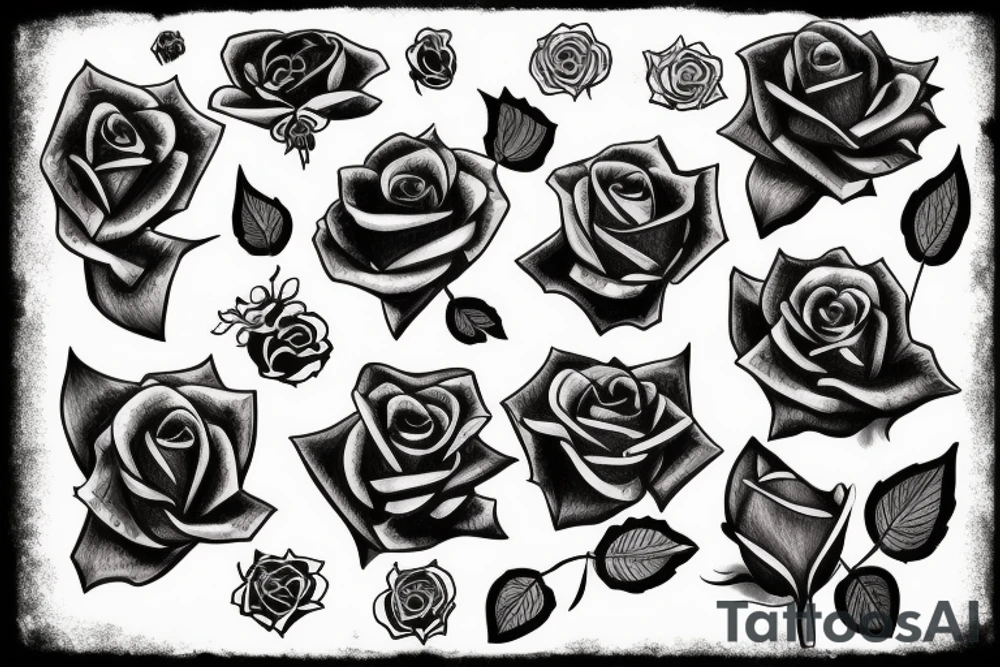 rose with blue glitters and spikes tattoo idea