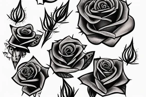 rose with blue glitters and spikes tattoo idea