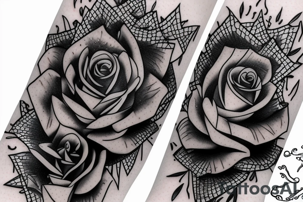 rose with blue glitters and spikes tattoo idea