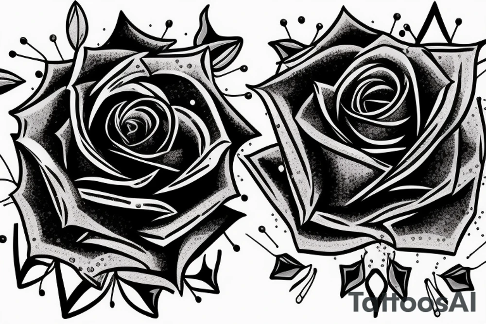 rose with blue glitters and spikes tattoo idea