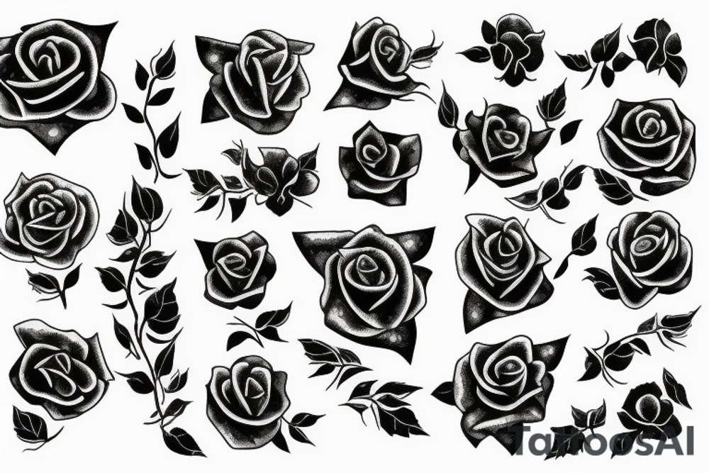 rose with blue glitters and spikes tattoo idea