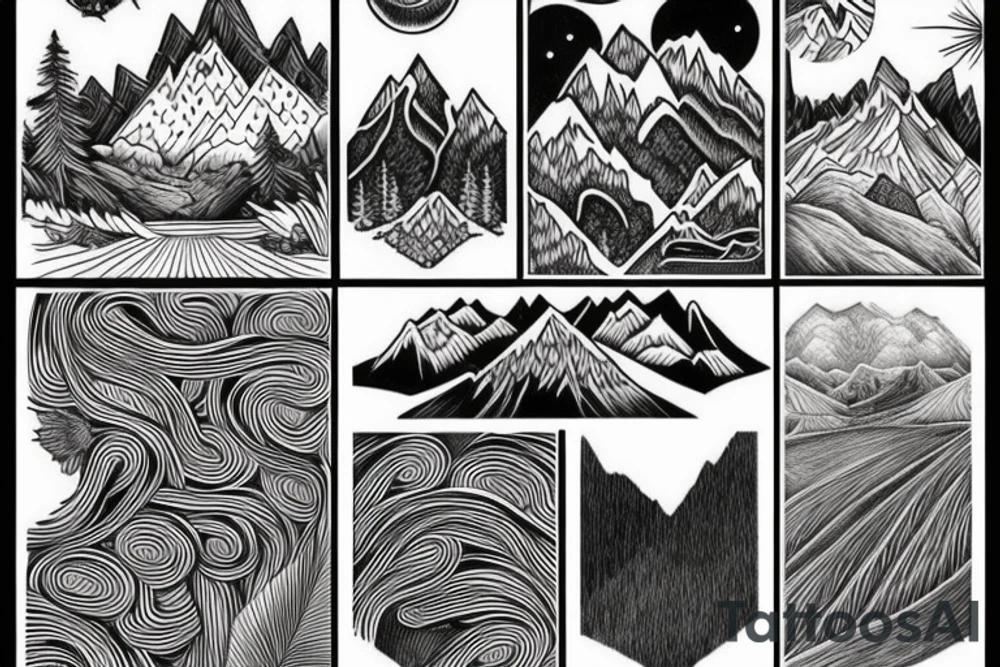 Mountains, line work, Nature and growth tattoo idea Mountains, line work, Nature and growth tattoo idea