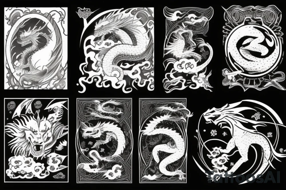 a dragon and a lion rising from the planet to meet in the heavens tattoo idea