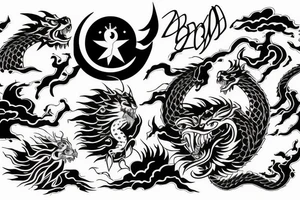 a dragon and a lion rising from vietnam and cambodia to meet in the heavens tattoo idea