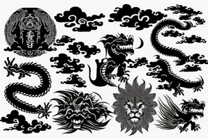 a dragon and a lion rising from vietnam and cambodia to meet in the heavens tattoo idea