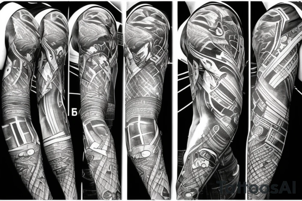 Half sleeve that incorporates DC superhero logos tattoo idea Half sleeve that incorporates DC superhero logos tattoo idea