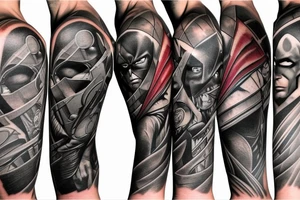 Superman, Batman, The Flash, Green Lantern, Hawkman, Martian ManHunter logos as a sleeve left arm tattoo idea