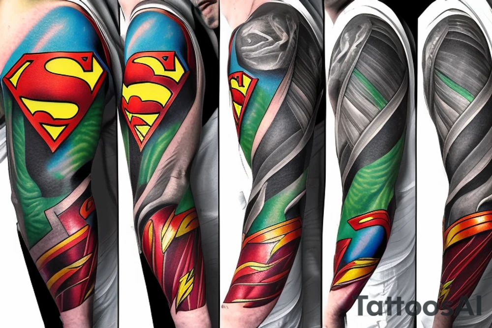 Superman, Batman, Wonder Woman, The Flash, Green Lantern as a sleeve tattoo idea
