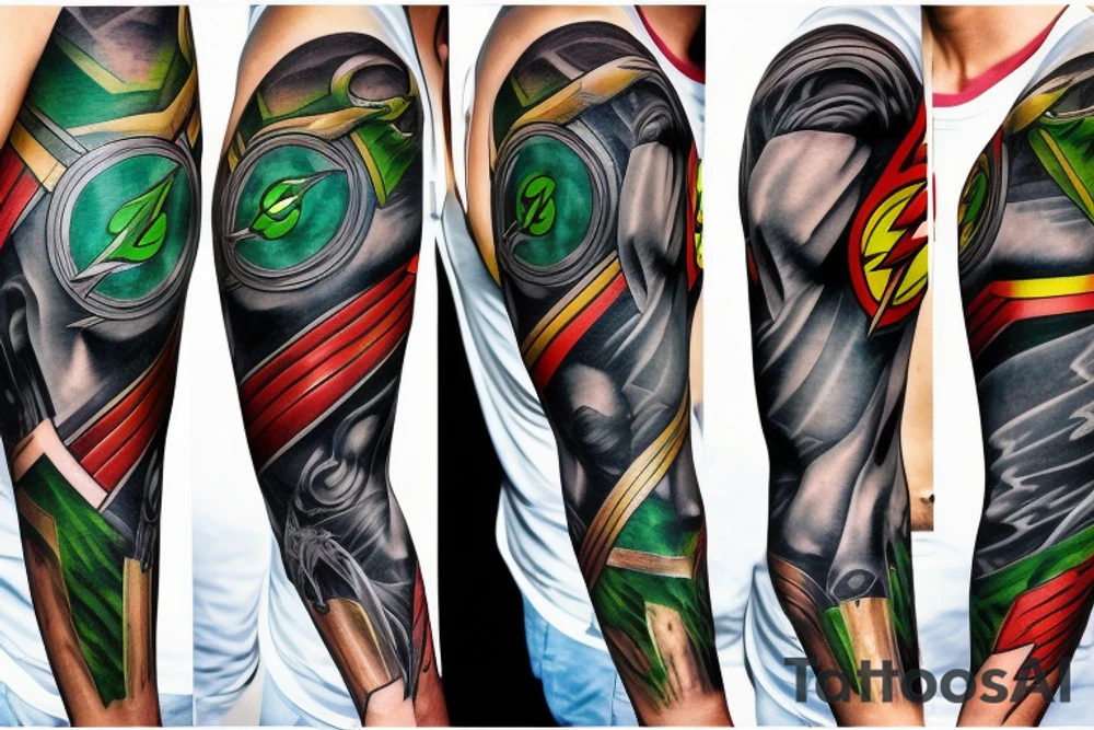 Superman, Batman, Wonder Woman, The Flash, Green Lantern as a sleeve tattoo idea