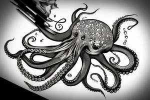 Octopus on skull with plants and water tattoo idea