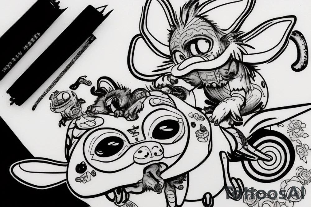 gizmo from gremlins riding appa from avatar tattoo idea