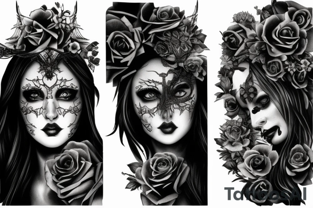 Dark beautiful gothic sculptures tattoo idea