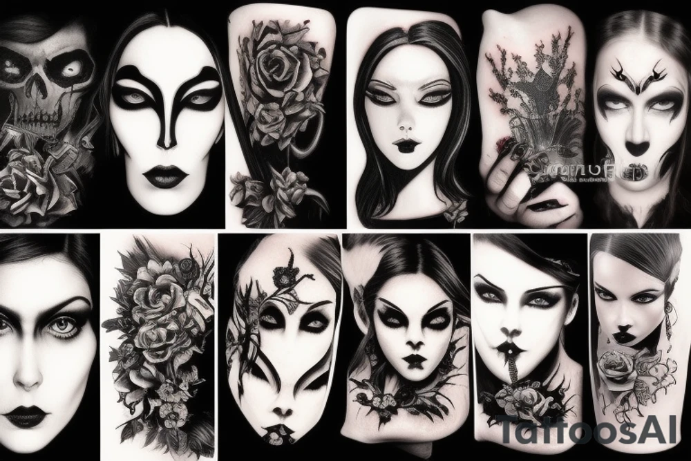 Dark beautiful gothic sculptures tattoo idea