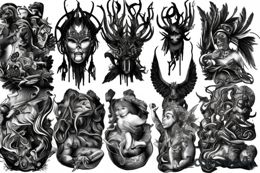 Dark sculptures Smokey mythology tattoo idea