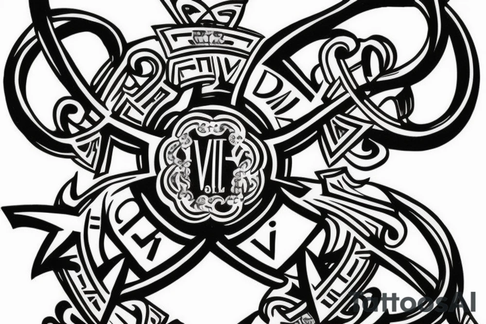 quote "veni, vidi, vici" with a trinity knot tattoo idea