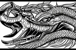 an attacking cobra with an open hood, protruding tongue. inscription Latin for "presumption of innocence". tattoo idea