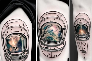 galaxies reflected in astronaut visor, facing camera tattoo idea