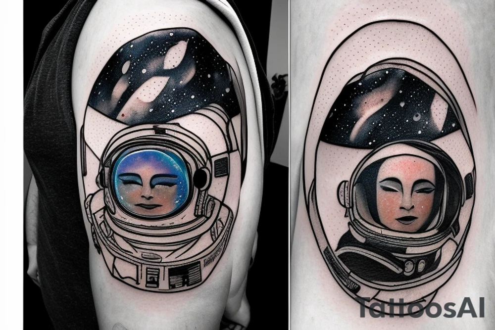 galaxies reflected in astronaut visor, facing camera tattoo idea