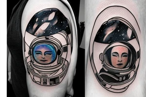 galaxies reflected in astronaut visor, facing camera tattoo idea