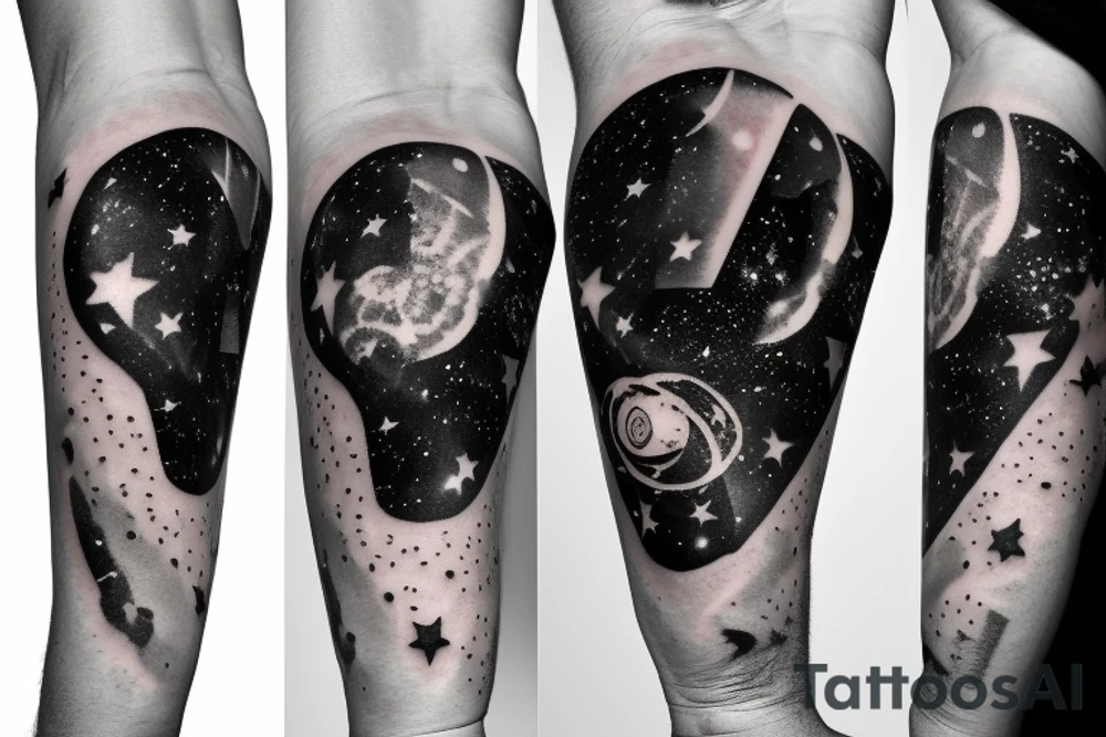 galaxies reflected in astronaut visor, facing camera tattoo idea