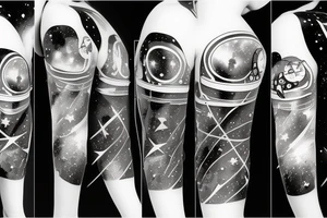 galaxies reflected in astronaut visor, facing camera tattoo idea