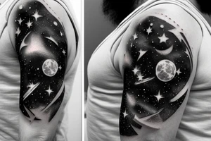 galaxies reflected in astronaut visor, facing camera tattoo idea