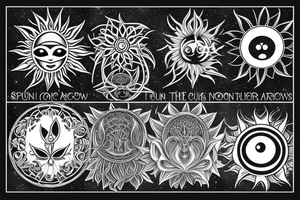 The lotus, the moon cycle, sun, cancer, chakras, non-duality, tree of life, flower of life, butterflies, arrows, dangling things, eye of horus tattoo idea