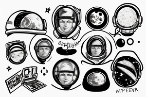 galaxies reflected in astronaut visor, facing camera tattoo idea