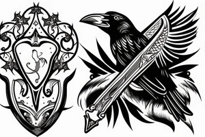 a crow with a sword in the middle tattoo idea