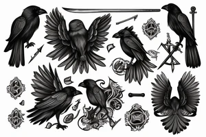 a crow with a sword in the middle tattoo idea