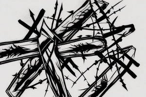 three swords crossing each other with barbed wire going threw the middle of all three of them tattoo idea