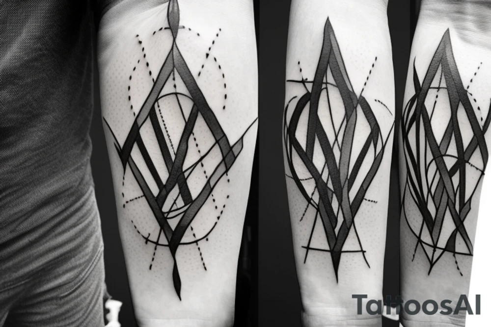 three swords crossing each other with barbed wire going threw the middle of all three of them tattoo idea
