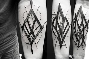 three swords crossing each other with barbed wire going threw the middle of all three of them tattoo idea