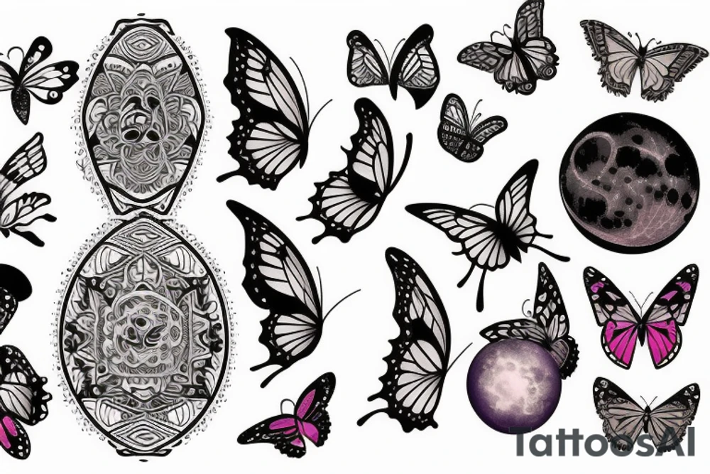 Moon and butterfly tattoo idea