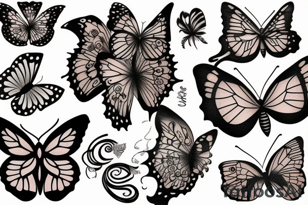 Moon and butterfly tattoo idea